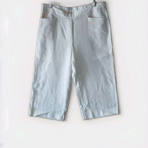 J Jill Love Linen Crop Pants Size XL White Linen Elastic Waist Pockets Side Zip - Picture 1 of 12